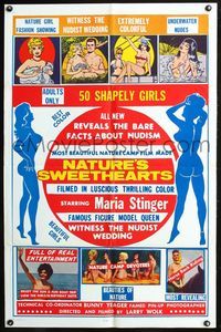 4j625 NATURE'S SWEETHEARTS 1sh '63 Irving Klaw directed, Bunny Yeager, bare facts of nudism!