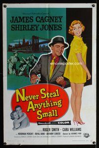 4j629 NEVER STEAL ANYTHING SMALL 1sh '59 art of tough James Cagney, sexy doll Shirley Jones!