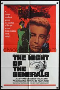 4j633 NIGHT OF THE GENERALS style A 1sh '67 World War II officer Peter O'Toole, burning city art!