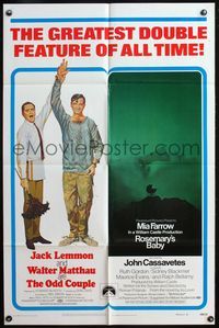 4j649 ODD COUPLE/ROSEMARY'S BABY 1sh '69 the greatest and oddest double feature of all time!