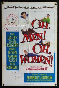 4j654 OH MEN OH WOMEN 1sh '57 Dan Dailey, Ginger Rogers, David Niven, Barbara Rush!
