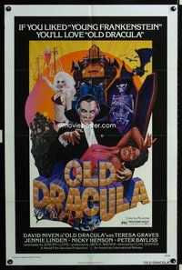 4j656 OLD DRACULA 1sh '75 Vampira, David Niven as Dracula, Clive Donner, wacky horror art!