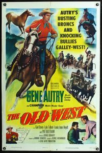 4j657 OLD WEST style A 1sh '52 Gene Autry rides Champion, busts broncs & knocks out bullies!