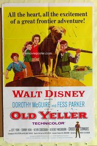 4j658 OLD YELLER 1sh R65 great artwork of Disney's most classic canine!