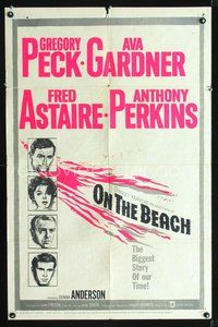4j662 ON THE BEACH 1sh '59 art of Gregory Peck, Ava Gardner, Fred Astaire & Anthony Perkins!