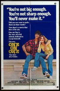 4j670 ONE ON ONE style B 1sh '77 great image of Robby Benson holding basketball & Annette O'Toole!