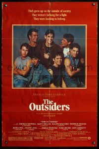 4j683 OUTSIDERS 1sh '82 Coppola, S.E. Hinton, Howell, Dillon, Macchio, Swayze, Lowe, Estevez!