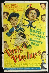 4j693 PARIS PLAYBOYS style A 1sh '54 great wacky art of Bowery Boys Leo Gorcey & Huntz Hall!