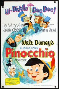 4j709 PINOCCHIO 1sh R62 Walt Disney classic cartoon, Jiminy Cricket!