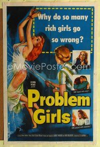4j722 PROBLEM GIRLS 1sh '53 classic image of tied up scantily clad bad rich girl being hosed down!