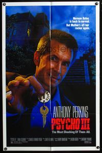 4j726 PSYCHO III 1sh '86 great close image of Anthony Perkins as Norman Bates, horror sequel!