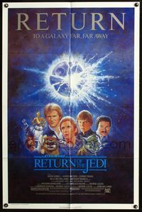 4j744 RETURN OF THE JEDI 1sh R85 George Lucas classic, Mark Hamill, Harrison Ford, Tom Jung art!