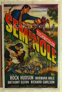 4j775 SEMINOLE 1sh '53 Rock Hudson, Native American Anthony Quinn, Barbara Hale, Budd Boetticher