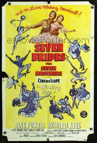 4j781 SEVEN BRIDES FOR SEVEN BROTHERS 1sh R62art of Jane Powell & Howard Keel, classic MGM musical!