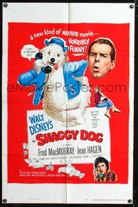 4j787 SHAGGY DOG 1sh '59 Disney, Fred MacMurray, sheep dog fantasy, wacky artwork!