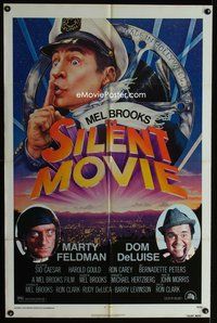 4j802 SILENT MOVIE 1sh '76 Marty Feldman, Dom DeLuise, art of Mel Brooks by John Alvin!