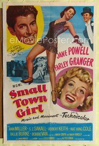4j813 SMALL TOWN GIRL signed 1sh '53 by Ann Miller, who is showing her sexy legs + Powell & Granger!