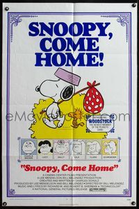 4j816 SNOOPY COME HOME 1sh '72 Peanuts, Charlie Brown, great image of Snoopy & Woodstock!