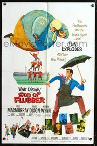 4j821 SON OF FLUBBER style B 1sh '63 Walt Disney, art of absent-minded professor Fred MacMurray!