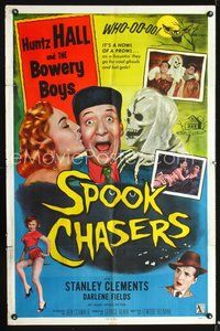 4j834 SPOOK CHASERS 1sh '57 Huntz Hall, Bowery Boys, It's a howl of a prowl!