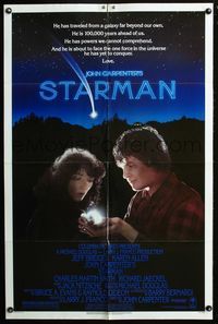 4j843 STARMAN 1sh '84 John Carpenter, close-up of alien Jeff Bridges & Karen Allen!