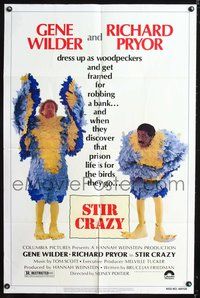 4j848 STIR CRAZY 1sh '80 Gene Wilder & Richard Pryor in chicken suits, directed by Sidney Poitier!