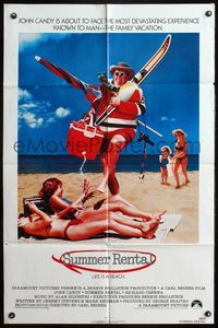 4j858 SUMMER RENTAL 1sh '85 great wacky image of John Candy on vacation, Carl Reiner directed!