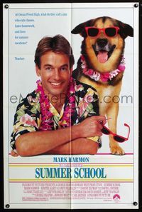 4j859 SUMMER SCHOOL 1sh '87 great image of Mark Harmon in Hawaiian shirt with dog in shades!