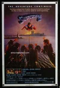 4j863 SUPERMAN II 1sh '81 Christopher Reeve, Terence Stamp, great artwork over New York City!
