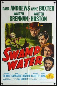 4j870 SWAMP WATER 1sh R47 Jean Renoir, art of top stars by the sinister mysterious swamp!