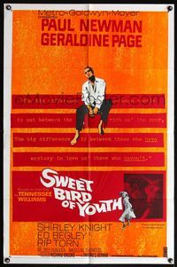 4j871 SWEET BIRD OF YOUTH 1sh '62 Paul Newman, Geraldine Page, from Tennessee Williams' play!