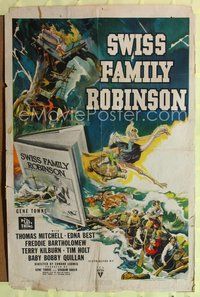 4j877 SWISS FAMILY ROBINSON 1sh '40 great art of children riding ostrich & turtle out of book!