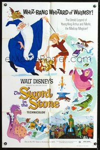 4j879 SWORD IN THE STONE 1sh R73 Disney's cartoon story of King Arthur & Merlin!
