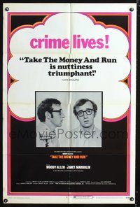 4j883 TAKE THE MONEY & RUN 1sh '69 wacky Woody Allen mugshot!