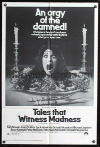 4j886 TALES THAT WITNESS MADNESS 1sh '73 wacky screaming head on dinner plate horror image!