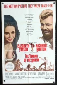 4j890 TAMING OF THE SHREW 1sh '67 sexy Elizabeth Taylor, Richard Burton!