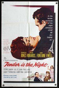 4j899 TENDER IS THE NIGHT 1sh '61 romantic close-up of Jennifer Jones & Jason Robards!