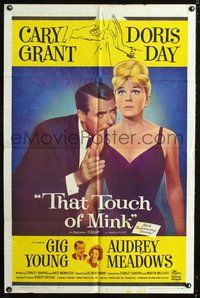 4j909 THAT TOUCH OF MINK 1sh '62 great close up image of Cary Grant & Doris Day!