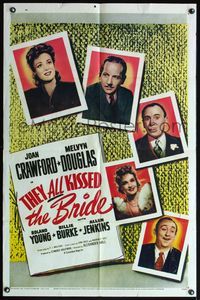 4j916 THEY ALL KISSED THE BRIDE 1sh R55 portraits of Joan Crawford, Melvyn Douglas & top stars!