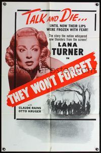4j922 THEY WON'T FORGET 1sh R56 glamorous older Lana Turner in her first notable role!