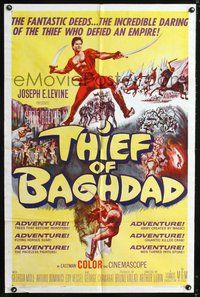 4j923 THIEF OF BAGHDAD 1sh '61 daring Steve Reeves does fantastic deeds and defies an empire!