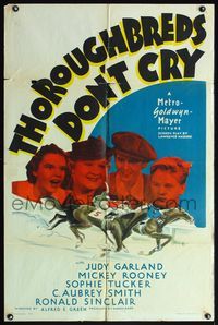 4j930 THOROUGHBREDS DON'T CRY style C 1sh '37 Judy Garland, Mickey Rooney, cool horse racing art!