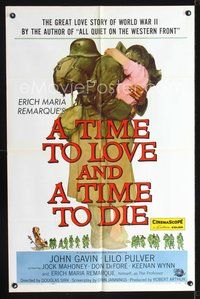 4j937 TIME TO LOVE & A TIME TO DIE 1sh '58 romantic art of John Gavin & sexy Lieselotte Pulver!