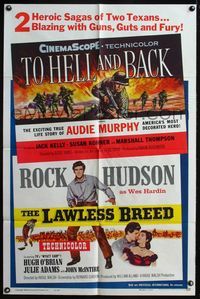 4j939 TO HELL & BACK/LAWLESS BREED 1sh '60 Texans Audie Murphy & Rock Hudson!