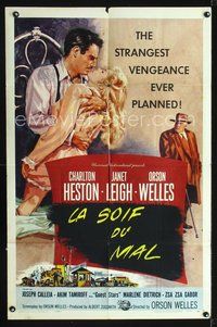 4j945 TOUCH OF EVIL 1sh '58 Orson Welles classic, Charlton Heston, Janet Leigh, Bob Tollen art!