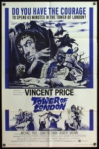4j946 TOWER OF LONDON 1sh '62 Vincent Price, Roger Corman, cool montage artwork!