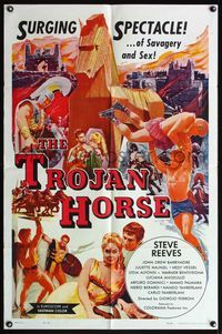 4j953 TROJAN HORSE 1sh '62 mighty Steve Reeves in a surging spectacle of savagery & sex!