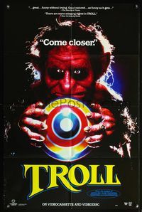 4j955 TROLL video 1sh '85 wacky image of monster holding ball, produced by Albert Band!