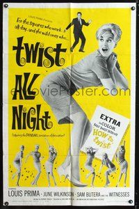 4j959 TWIST ALL NIGHT 1sh '62 sexy dancing June Wilkinson, Louis Prima