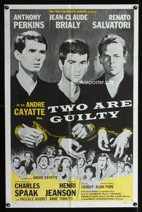 4j960 TWO ARE GUILTY 1sh '64 Le Glaive et la balance, Anthony Perkins, Jean-Claude Brialy